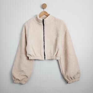 Clad and Cloth Chai Faux Fur Cropped Jacket Zip Up Teddy Cream NWT Large